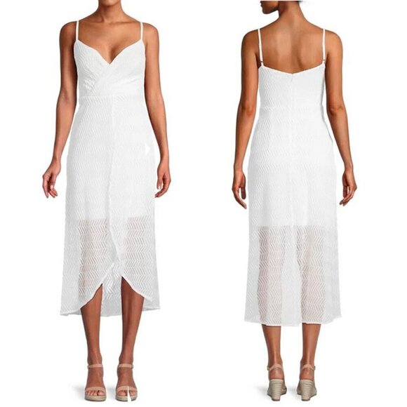 Guess Size 12 White Tulip Hem High Low Midi Dress Sleeveless Midi Wrap Skirt NEW - Picture 1 of 15